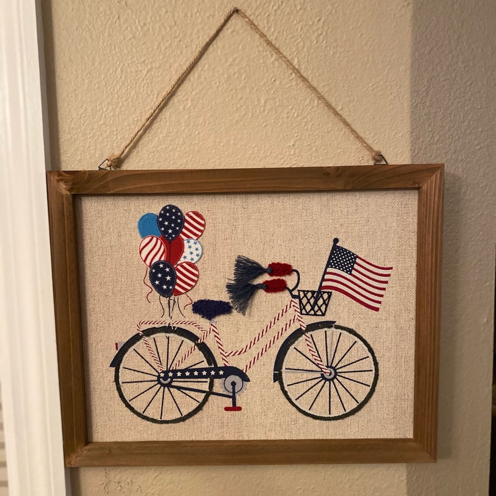 July 4th Patriotic Bicycle Wall Sign, Bicycle Kitchen Towels & Bicycle Napkins